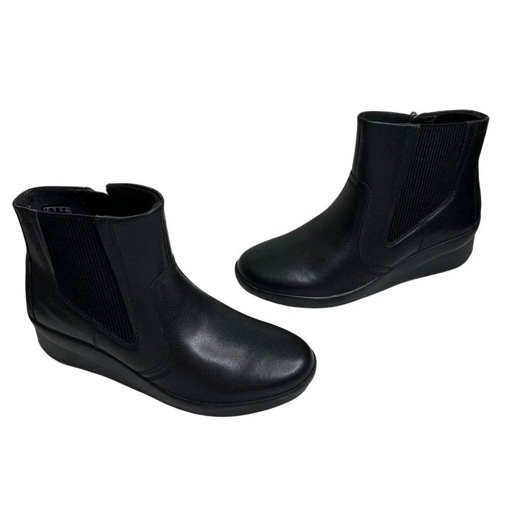 Clarks Suttyn Rae Black Leather Wedge Ankle Boots Womens 9 M‎ 261801384065